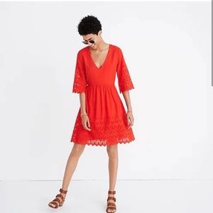 Madewell Red Eyelet V-Neck Summer Dress